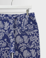 wax london men's Kurt - Blue And Ecru Floral Jacquard Relaxed Fit Trousers