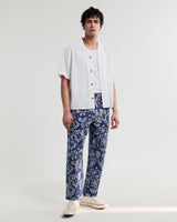 wax london men's Kurt - Blue And Ecru Floral Jacquard Relaxed Fit Trousers