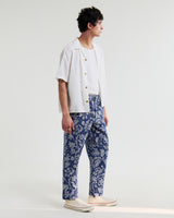 wax london men's Kurt - Blue And Ecru Floral Jacquard Relaxed Fit Trousers