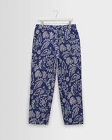 wax london men's Kurt - Blue And Ecru Floral Jacquard Relaxed Fit Trousers