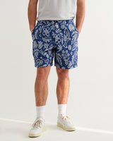 wax london men's Kurt - Blue And Ecru Floral Jacquard Shorts