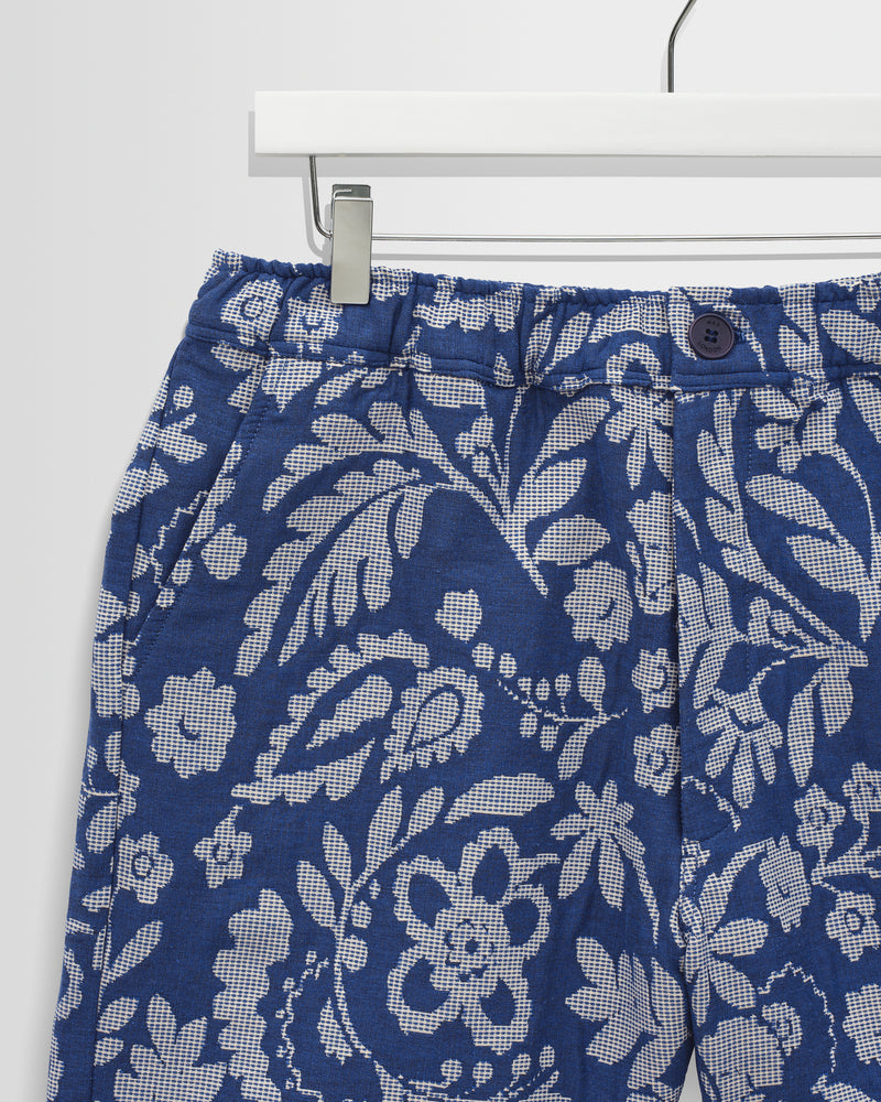 Men's Blue And Ecru Floral Jacquard Shorts | Wax London