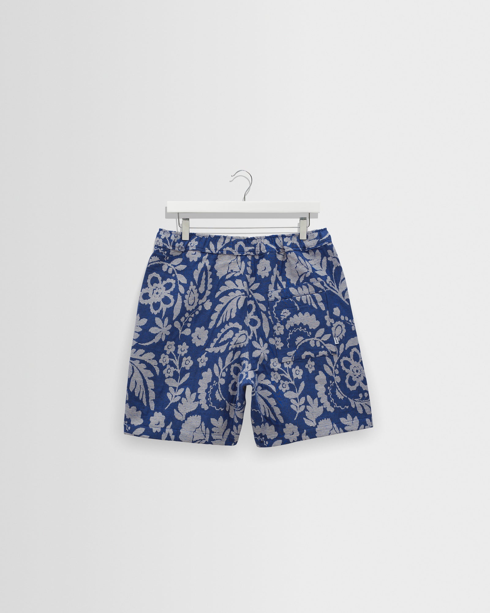 Men's Blue And Ecru Floral Jacquard Shorts | Wax London