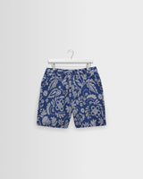 wax london men's Kurt - Blue And Ecru Floral Jacquard Shorts