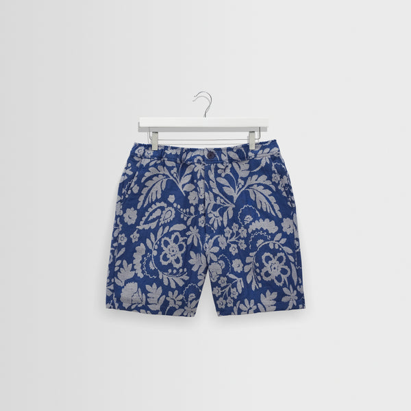 Men's Blue And Ecru Floral Jacquard Shorts | Wax London