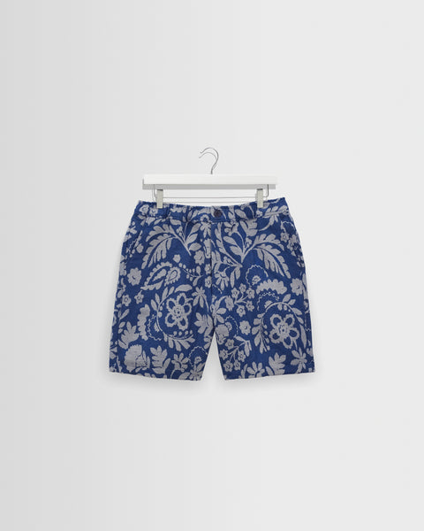 Men's Blue And Ecru Floral Jacquard Shorts | Wax London