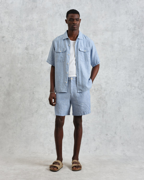wax london Kurt - Blue Two-Tone Linen Shorts