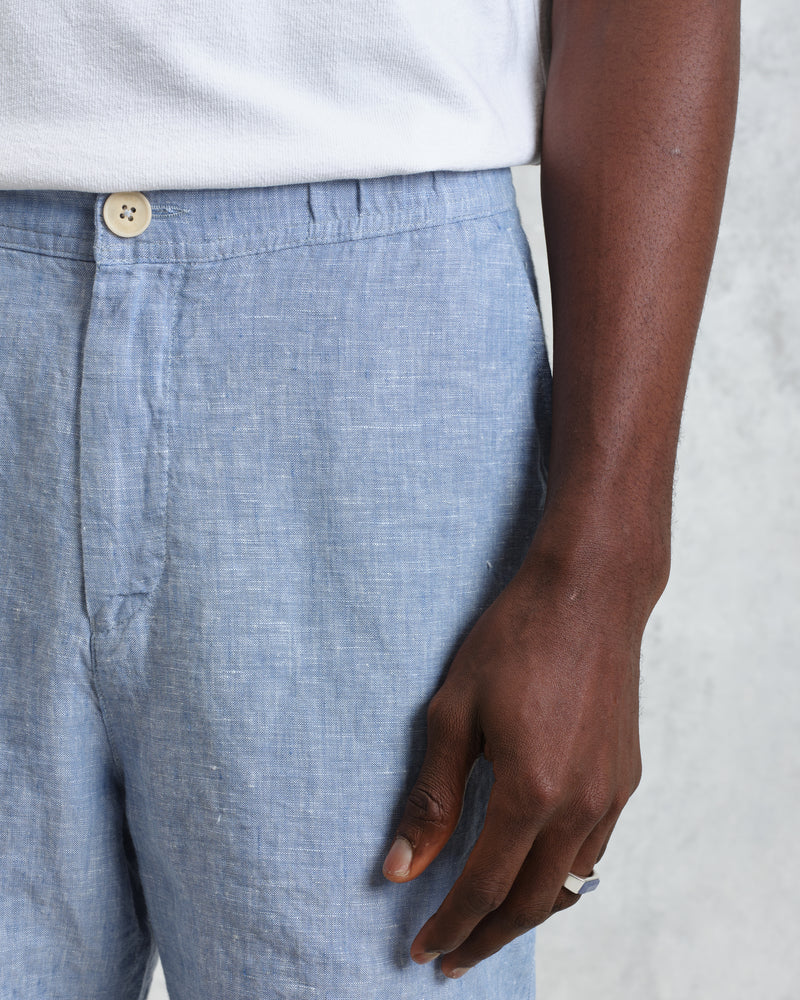 wax london Kurt - Blue Two-Tone Linen Shorts