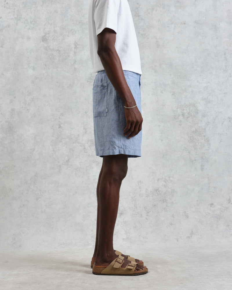 wax london Kurt - Blue Two-Tone Linen Shorts