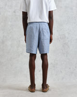 wax london Kurt - Blue Two-Tone Linen Shorts