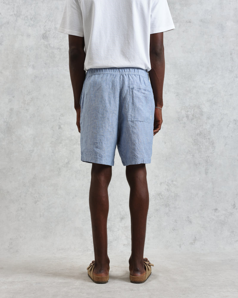 wax london Kurt - Blue Two-Tone Linen Shorts