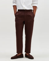 Kurt - Brown Washed Linen Relaxed Fit Trousers