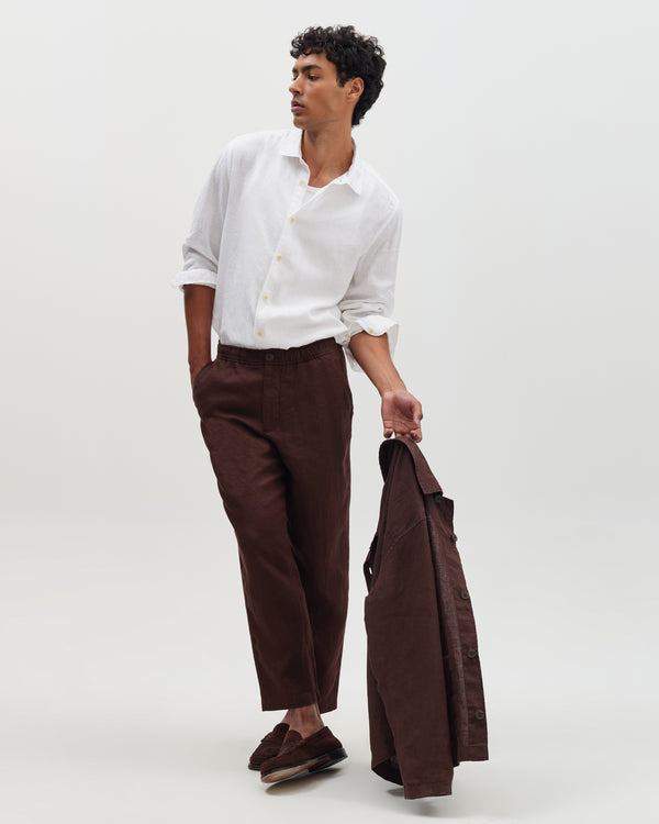 Kurt - Brown Washed Linen Relaxed Fit Trousers