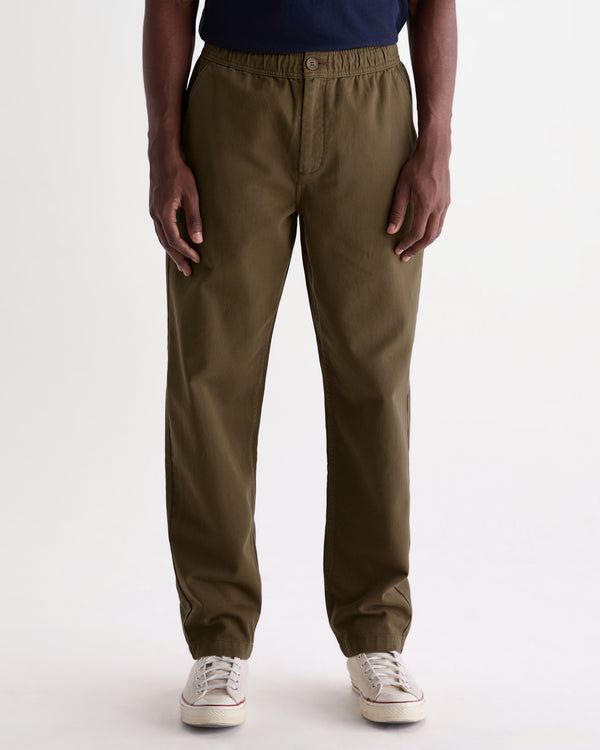 wax london men's Kurt - Dark Khaki Organic Cotton Twill Trouser