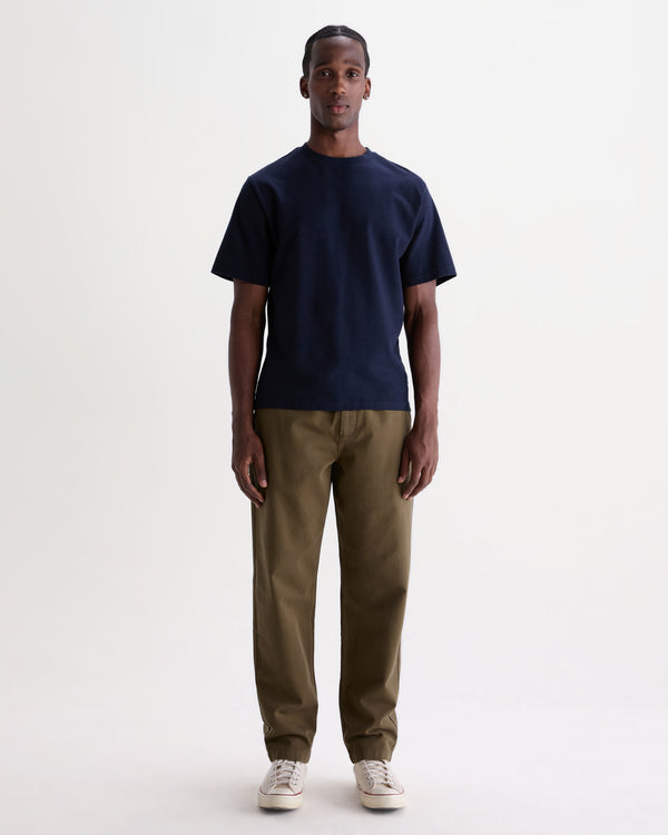 wax london men's Kurt - Dark Khaki Organic Cotton Twill Trouser