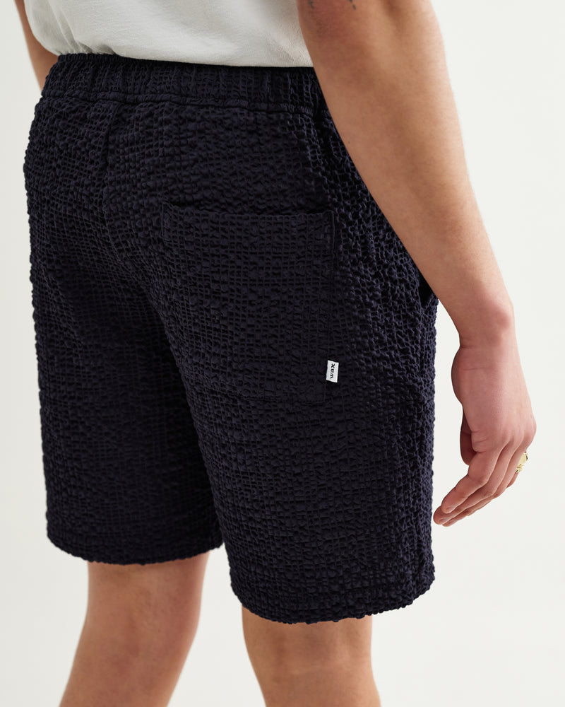 Men's Dark Navy Jumbo Seersucker Shorts | Wax London