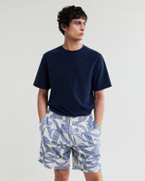 wax london men's Kurt - Ecru And Blue Geometric Embroidered Shorts