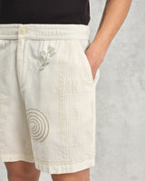 wax london Kurt - Ecru Doodle Embroidered Shorts