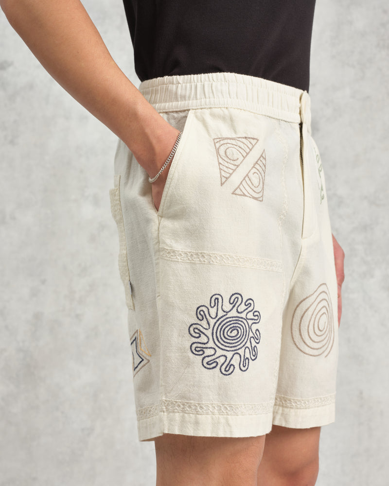 wax london Kurt - Ecru Doodle Embroidered Shorts