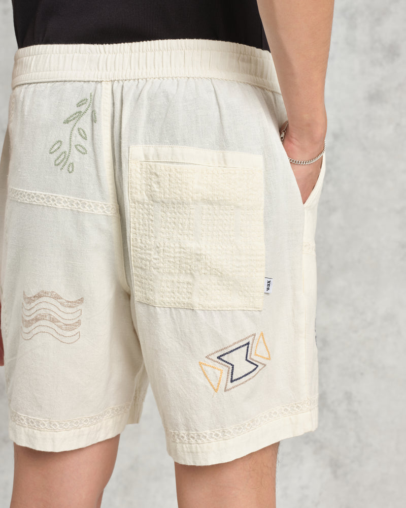 wax london Kurt - Ecru Doodle Embroidered Shorts