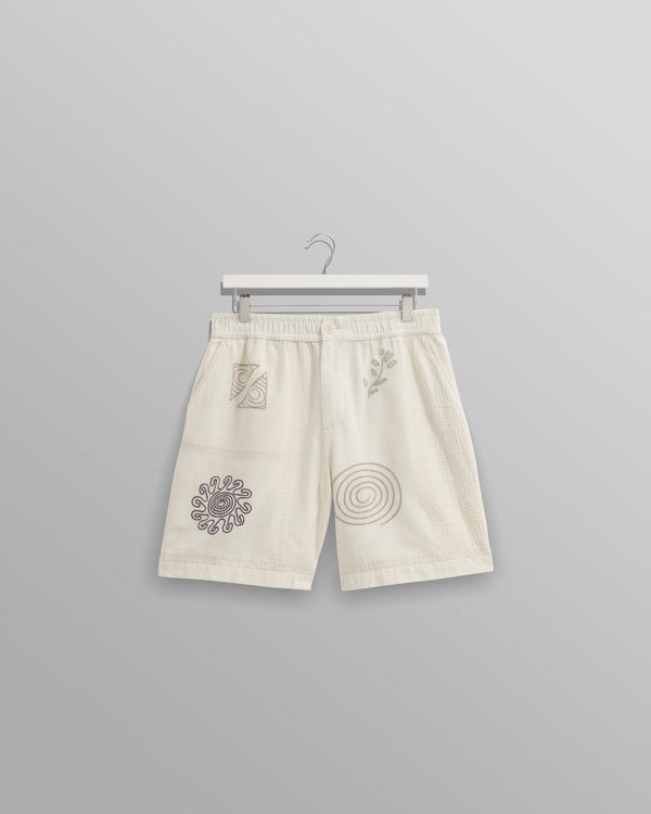 wax london men's Kurt - Ecru Doodle Embroidered Shorts