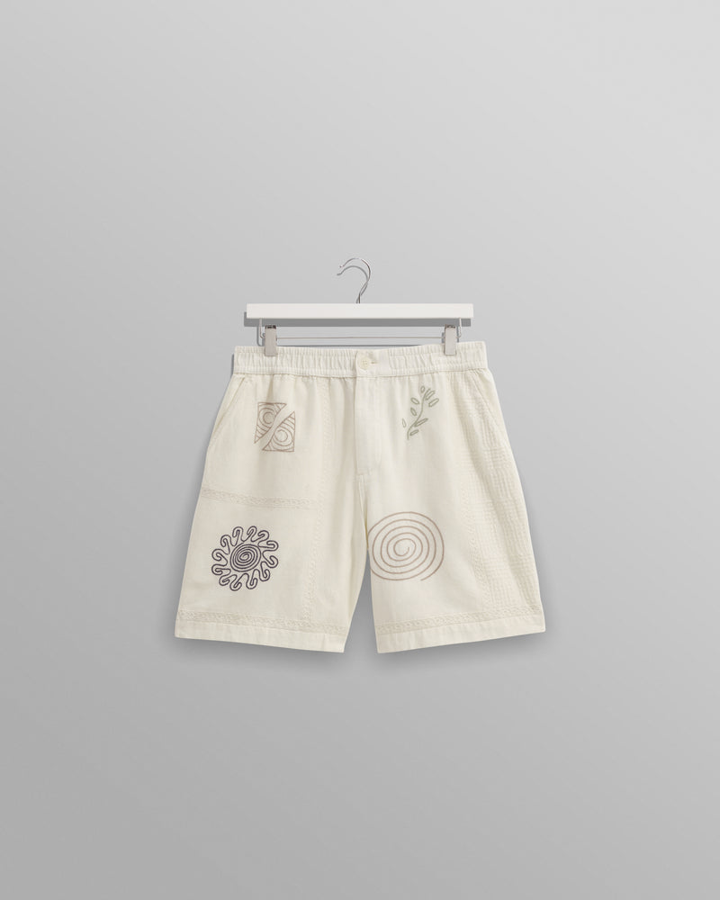 wax london Kurt - Ecru Doodle Embroidered Shorts