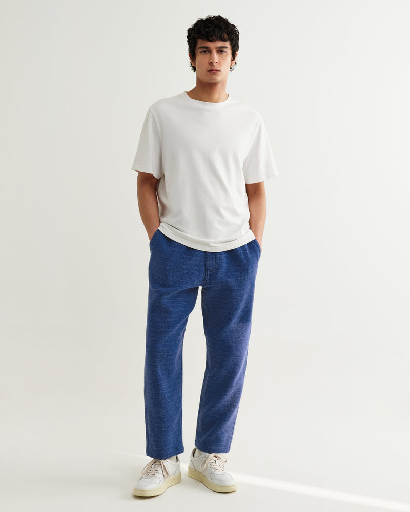 Men's Indigo Textured Organic Cotton Trousers | Wax London