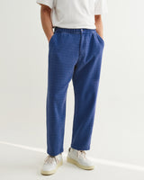 wax london men's Kurt - Indigo Textured Organic Dobby Cotton Relaxed Fit Trousers