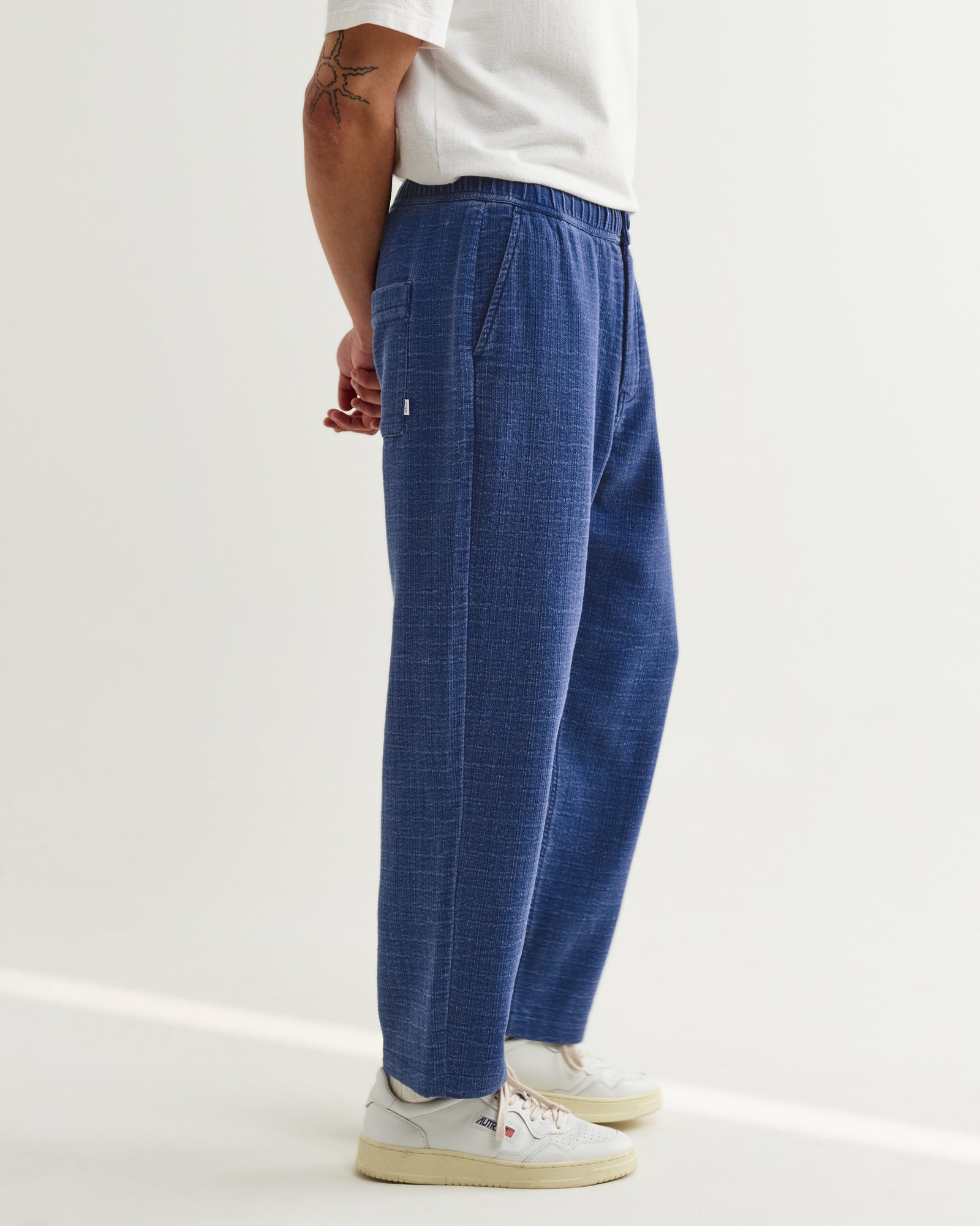 Men's Indigo Textured Organic Cotton Trousers | Wax London