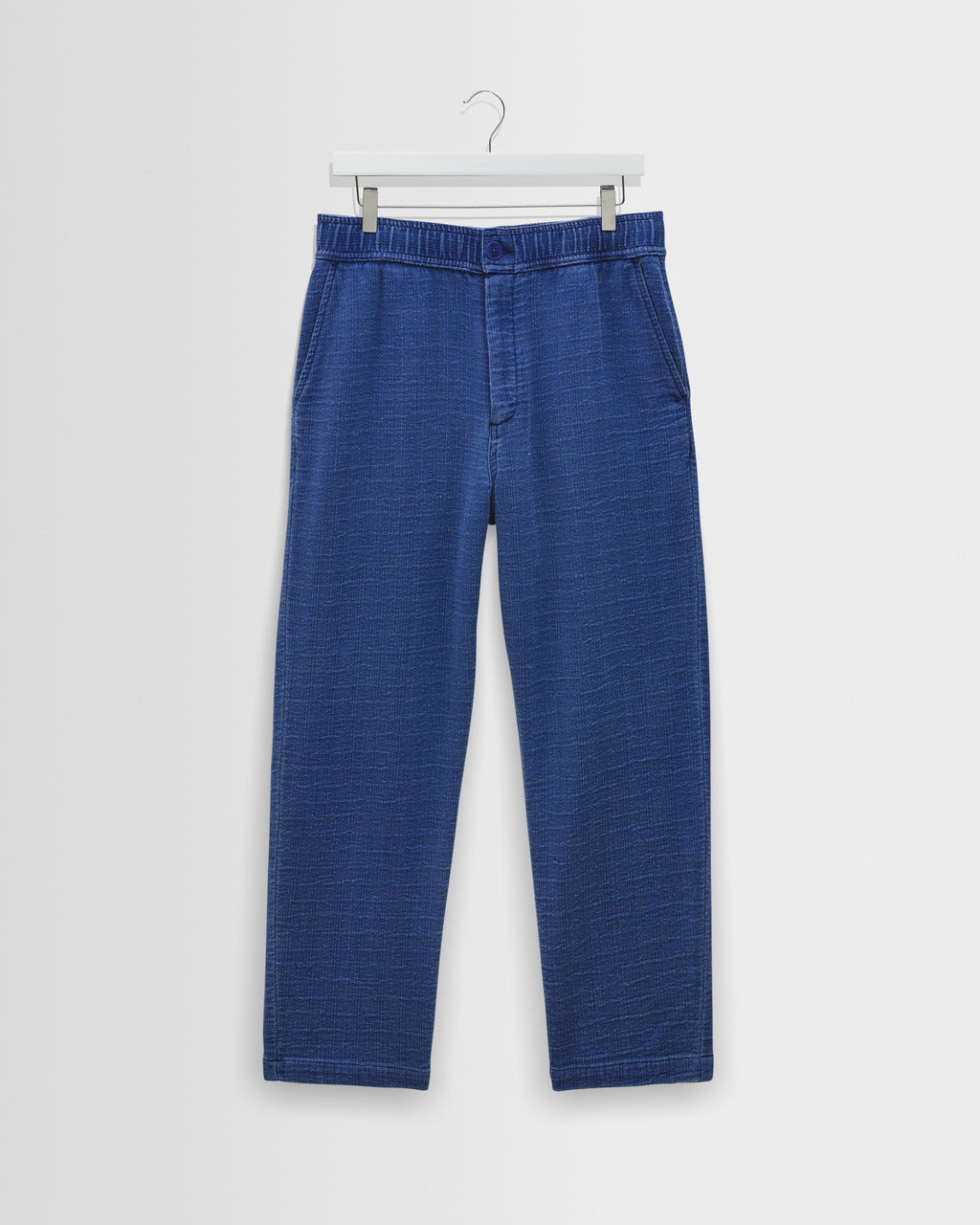 Men's Indigo Textured Organic Cotton Trousers | Wax London