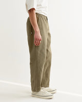 wax london men's Kurt - Khaki Crinkle Cotton-Linen Relaxed Fit Trousers
