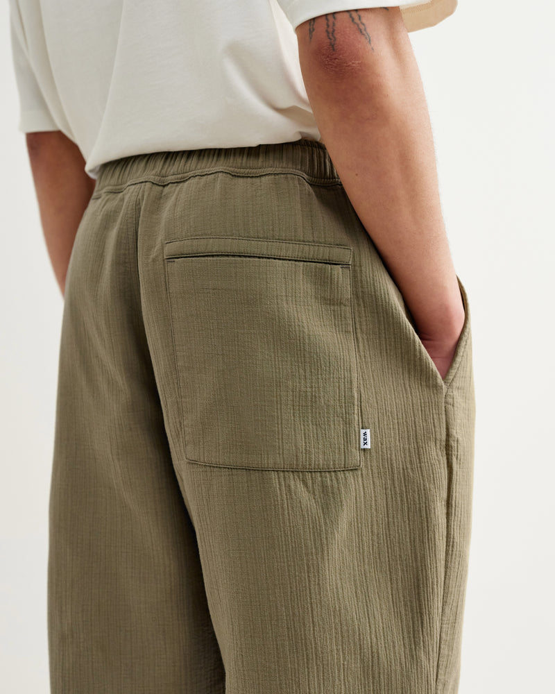 Men's Khaki Crinkle Cotton-Linen Trousers | Wax London