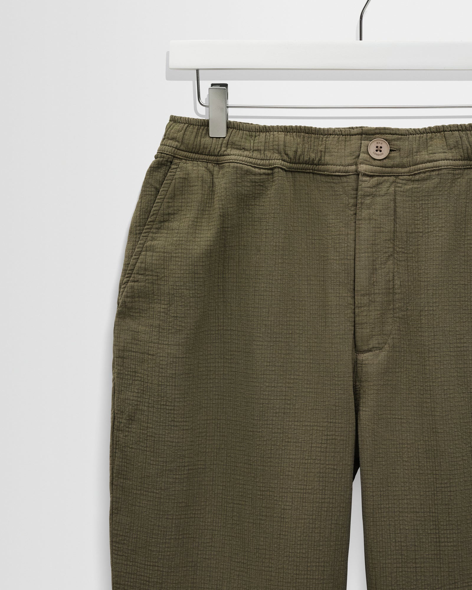 Men's Khaki Crinkle Cotton-Linen Trousers | Wax London