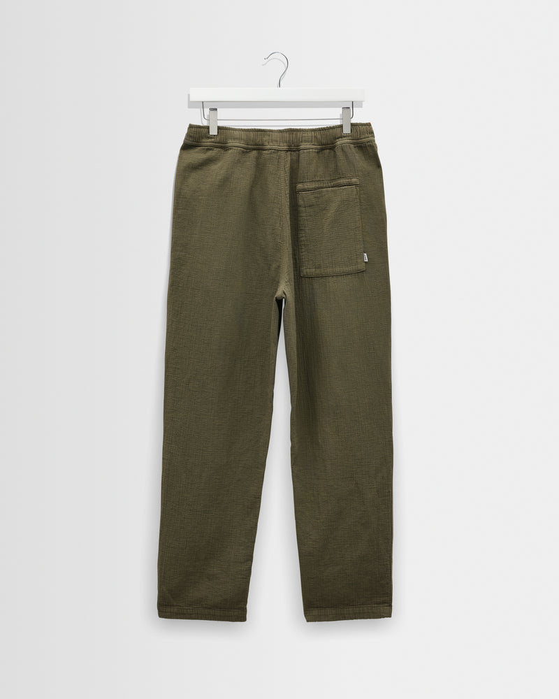 Men's Khaki Crinkle Cotton-Linen Trousers | Wax London
