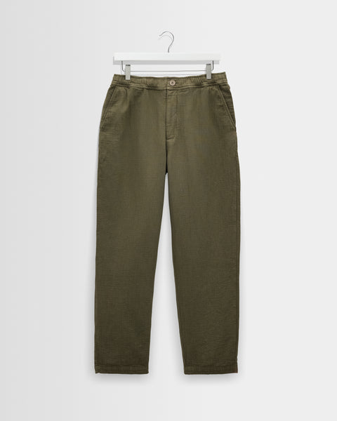 Kurt - Khaki Crinkle Cotton-Linen Relaxed Fit Trousers