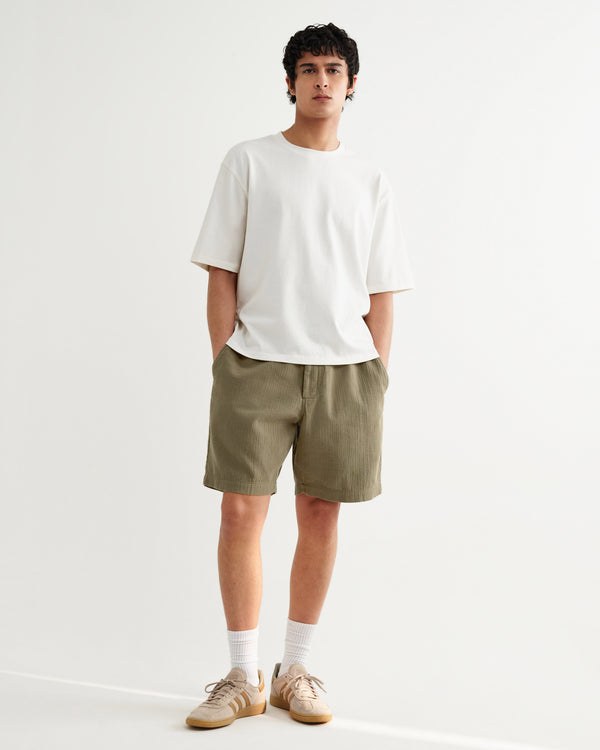 wax london men's Kurt - Khaki Crinkle Cotton-Linen Shorts