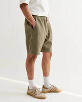 wax london men's Kurt - Khaki Crinkle Cotton-Linen Shorts