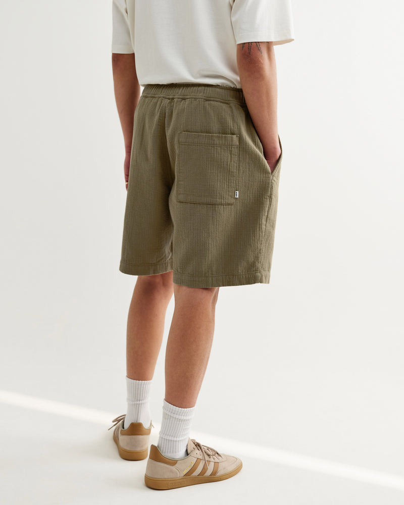 Men's Khaki Crinkle Cotton-Linen Shorts | Wax London