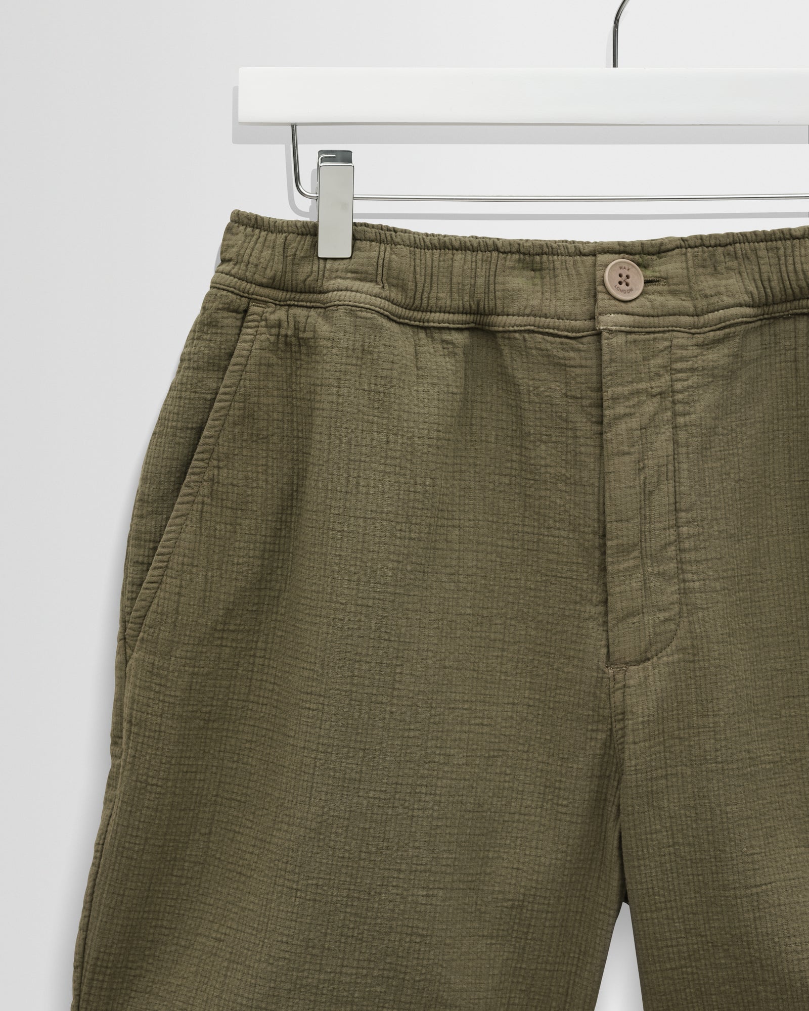 Men's Khaki Crinkle Cotton-Linen Shorts | Wax London