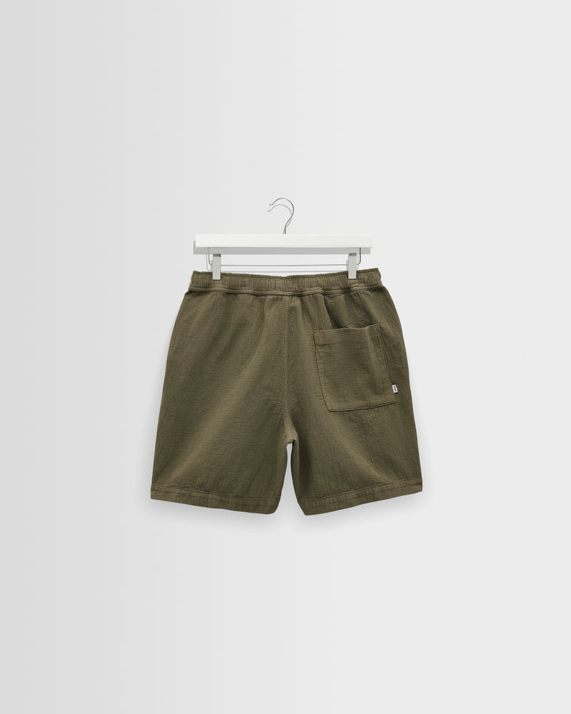 Men's Khaki Crinkle Cotton-Linen Shorts | Wax London