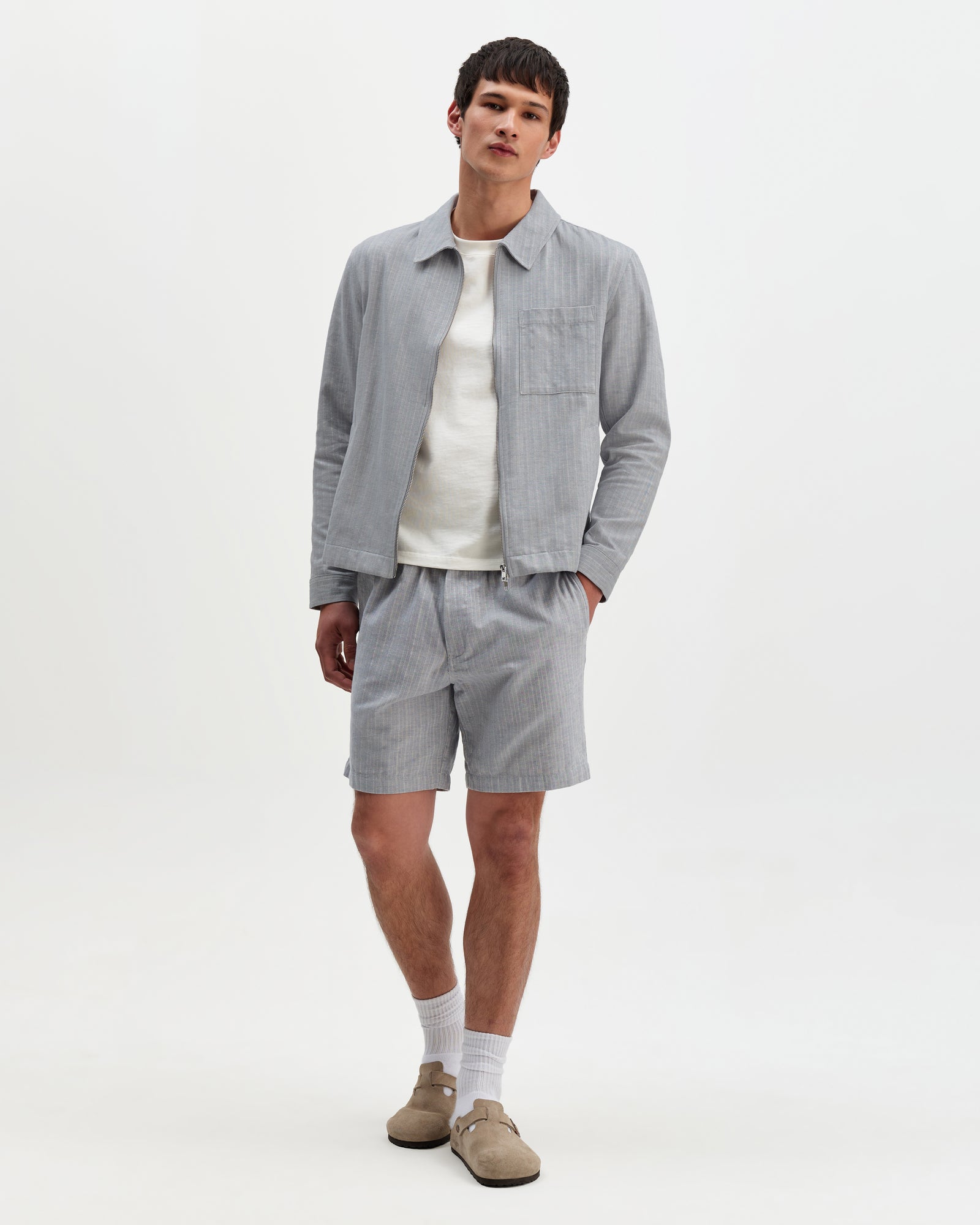 Men's Light Blue Herringbone Cotton Shorts | Wax London
