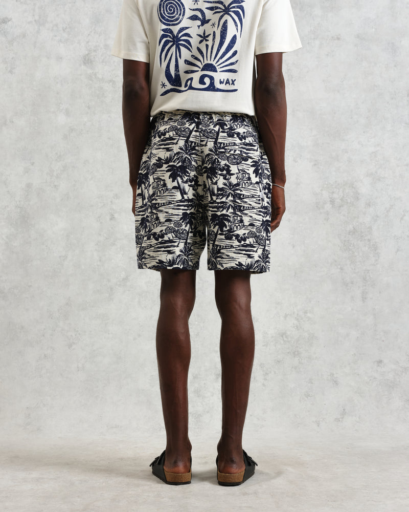 wax london men's Kurt - Navy And Ecru Beach Jacquard Shorts