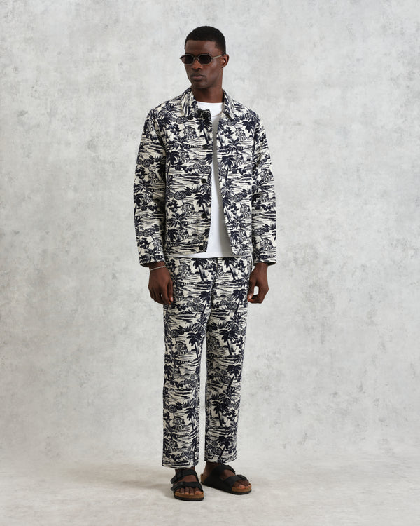 wax london men's Kurt - Navy And Ecru Beach Jacquard Trousers