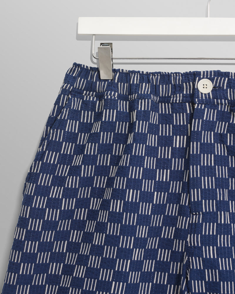 wax london Kurt - Navy And Ecru Geometric Grid Stitch Shorts