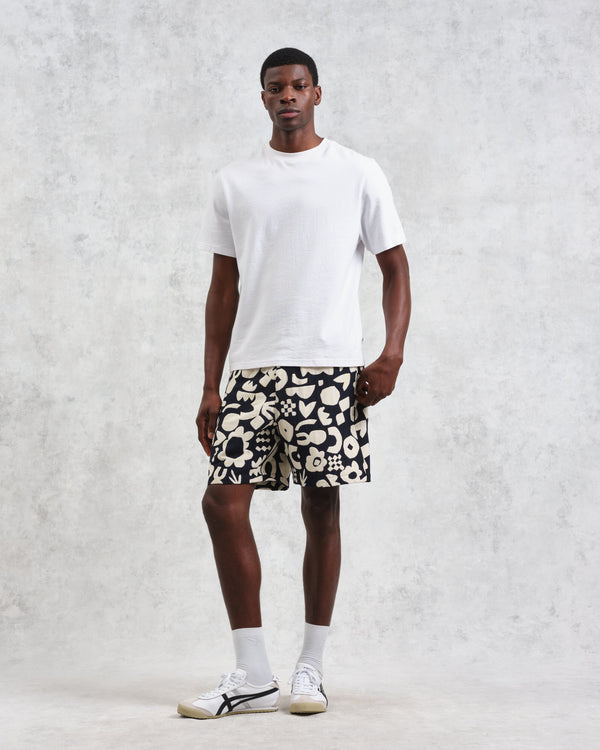 wax london men's Kurt - Navy And Ecru Spin Jacquard Shorts