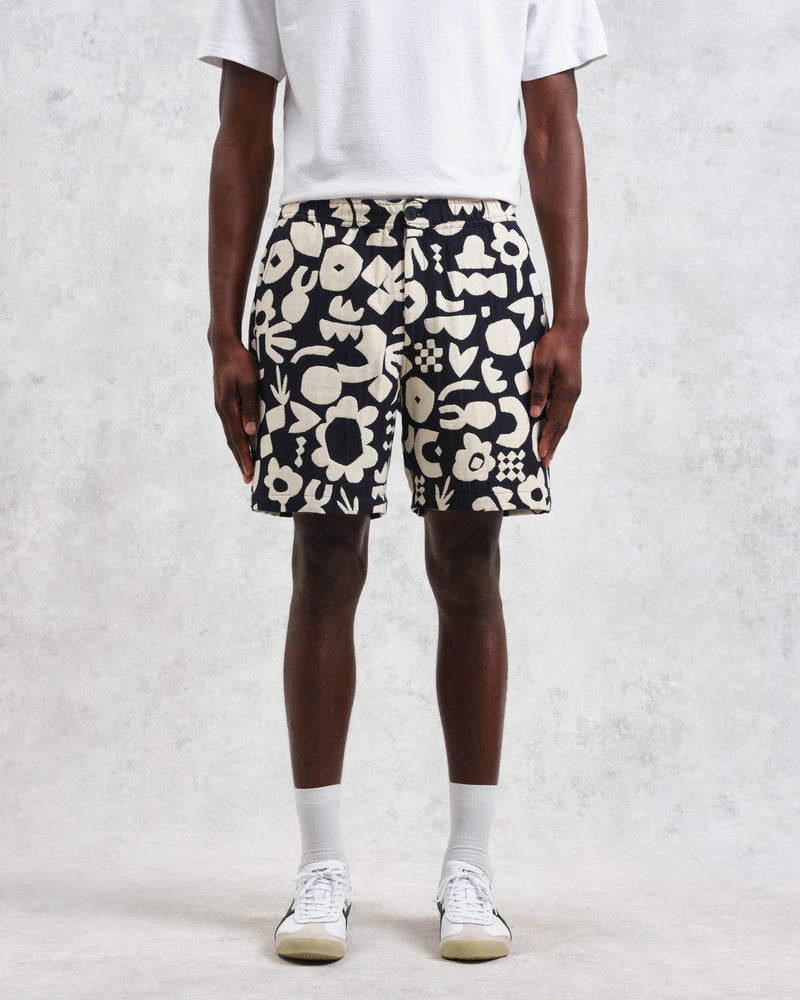 wax london men's Kurt - Navy And Ecru Spin Jacquard Shorts