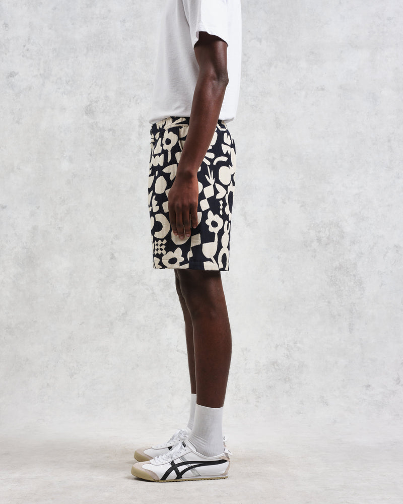 wax london men's Kurt - Navy And Ecru Spin Jacquard Shorts