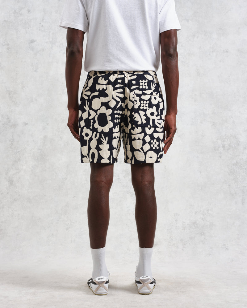 wax london men's Kurt - Navy And Ecru Spin Jacquard Shorts