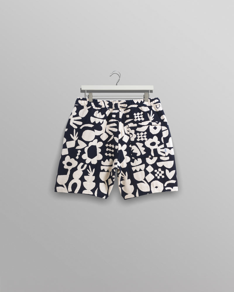 wax london men's Kurt - Navy And Ecru Spin Jacquard Shorts