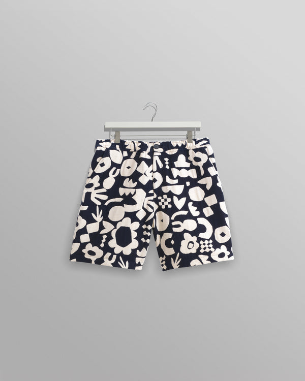 wax london men's Kurt - Navy And Ecru Spin Jacquard Shorts